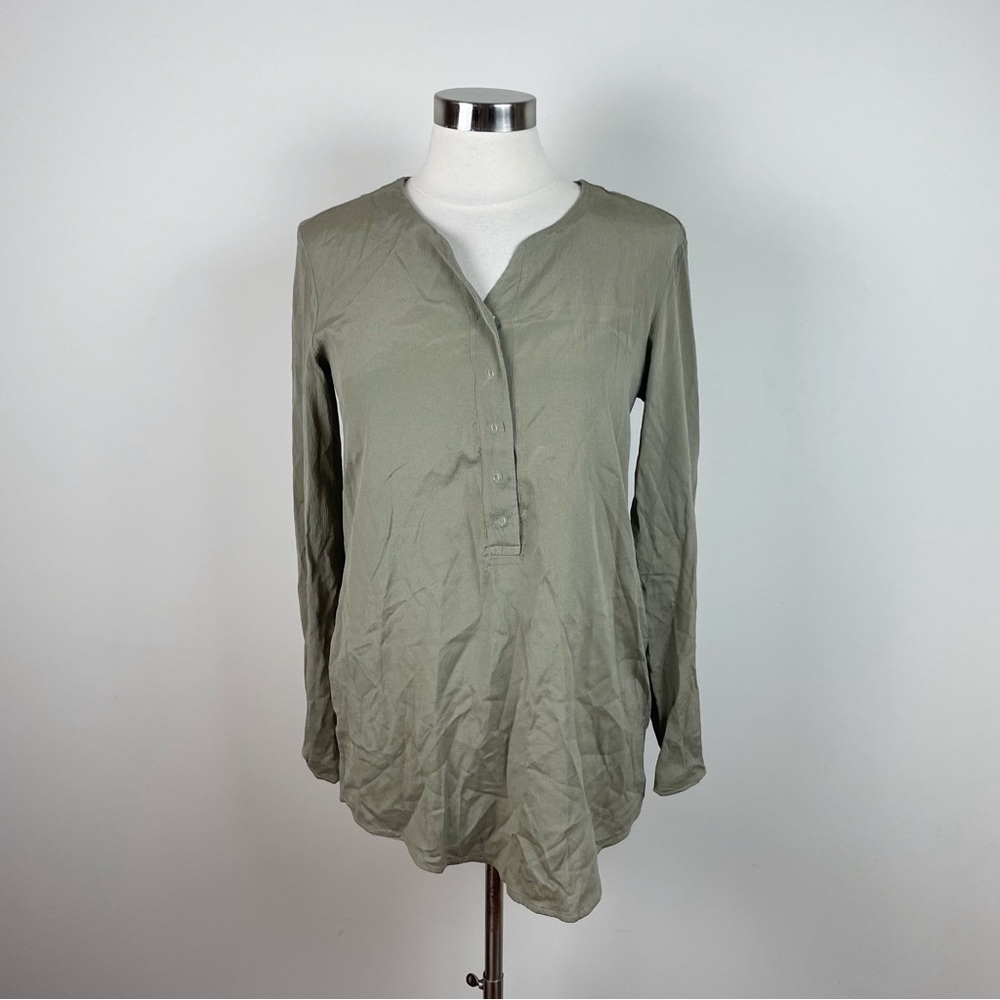 Transit Par Such Green Gray Silk Blend Long Sleeve Blouse Top Women Size 2